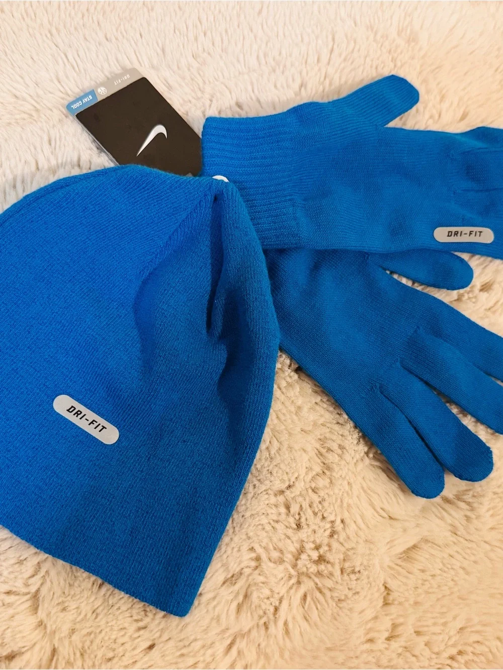 Nike Royal Blue Dri-FIT Knit Gloves and Beanie Set